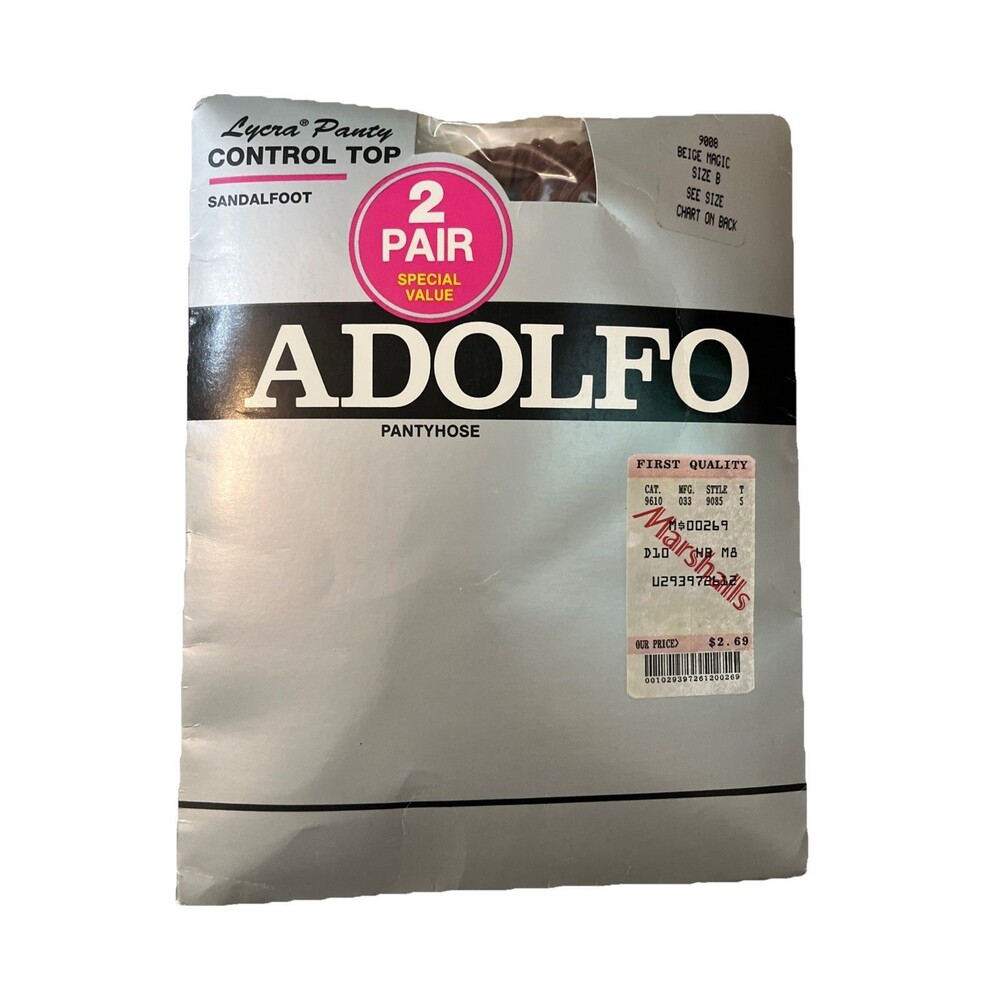 Adolfo Vtg Control Top Sandalfoot Open Pack 1 Pair Beige Magic Size B Pantyhose